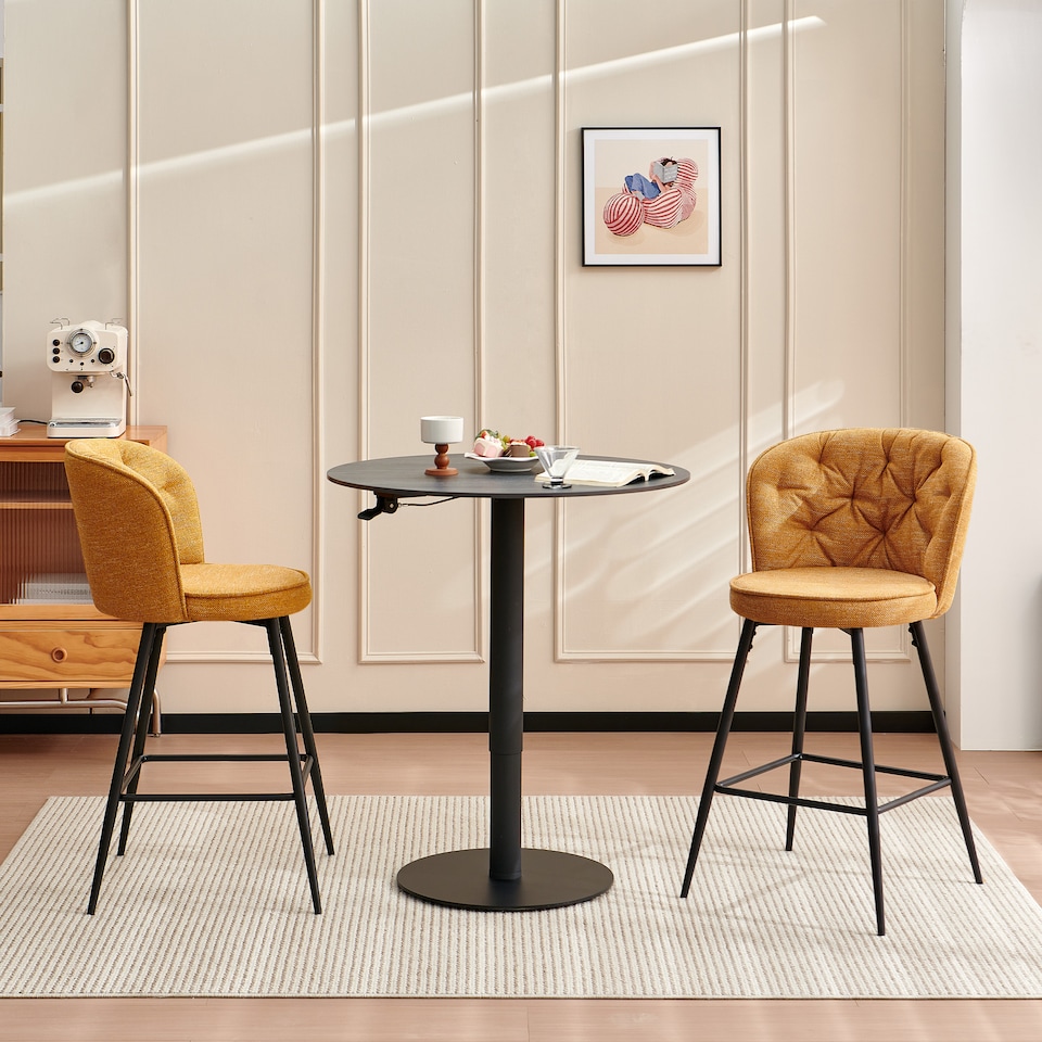 image 1 of SONARA Set of 2 Blended Woven Fabric Counter Height Bar Stools with Backrest | Yellow