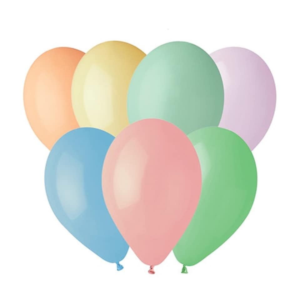Macaron Yellow, Aquamarine, Peach, Baby Blue, Baby Pink, Mint Green & Lilac Assorted Latex Balloons 23cm / 9 in - Pack of 20