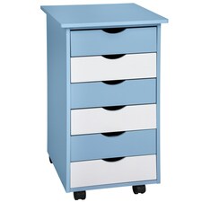 Chest of Drawers - with 6 drawers, made of wood, with 4 wheels, 36 x 40 x 65 cm Blue