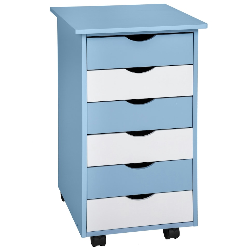 image 1 of Chest of Drawers - with 6 drawers, made of wood, with 4 wheels, 36 x 40 x 65 cm Blue