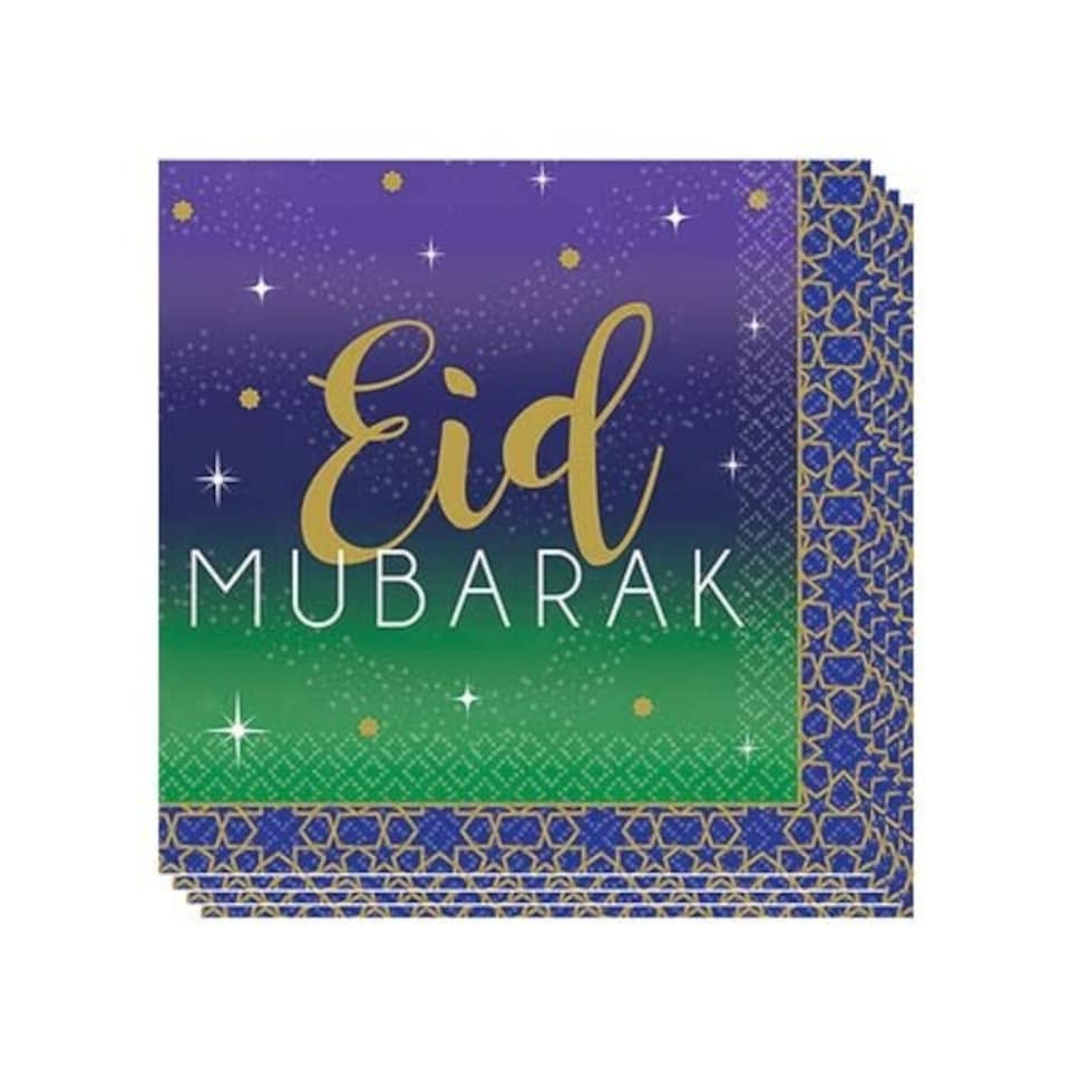 Eid Mubarak Beverage Napkins 25cm 2Ply - Pack of 16