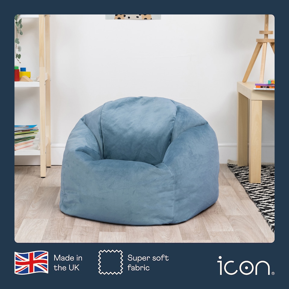image 1 of Kids Kingston Velvet Bean Bag Chair Mineral Blue Childrens Bean Bags | Blue | Mineral Blue | 1