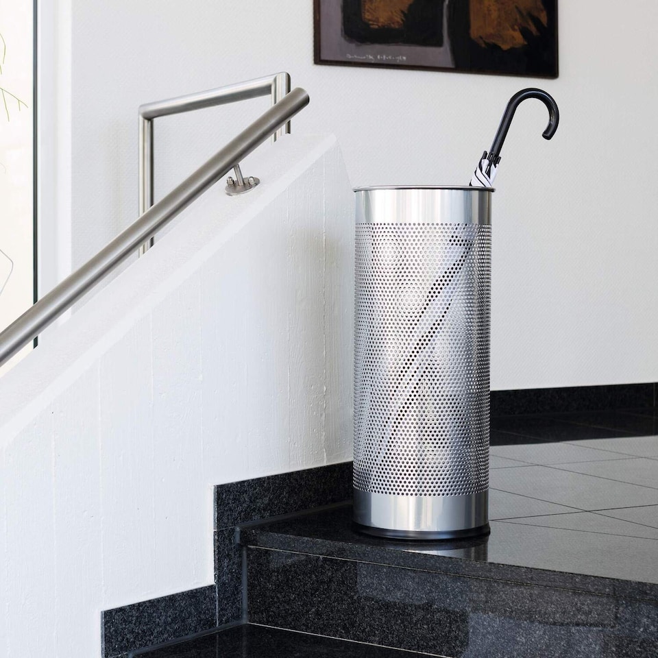 image 1 of Durable Modern Perforated Steel Umbrella Stand | 29 Litre Silver