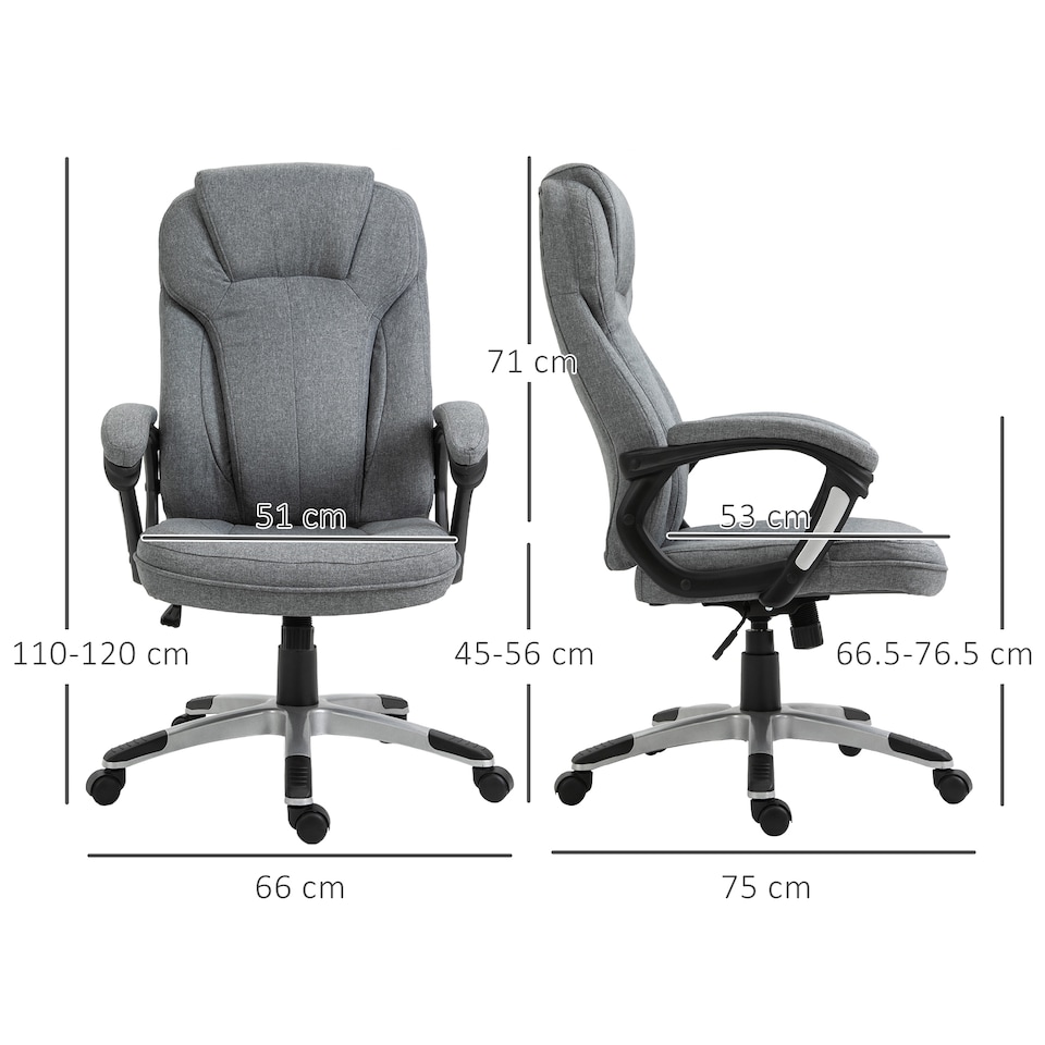 image 1 of Vinsetto Office Chair, Linen Fabric Desk Chair, Height Adjustable Computer Chair with Padded Armrests, Swivel Wheels and Tilt Function, Grey