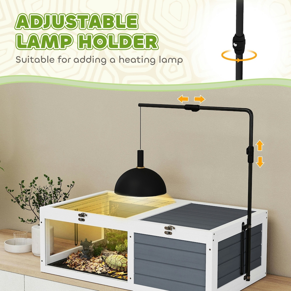 image 1 of PawHut Tortoise House, Wooden Tortoise Table w/ Lamp Holder - Grey
