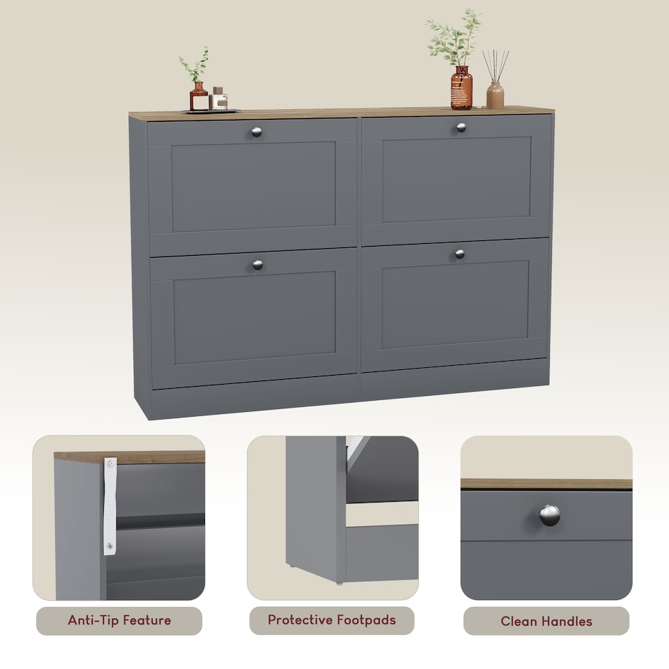 image 1 of Vida Designs 4 Drawer Shoe Cabinet, Grey & Oak