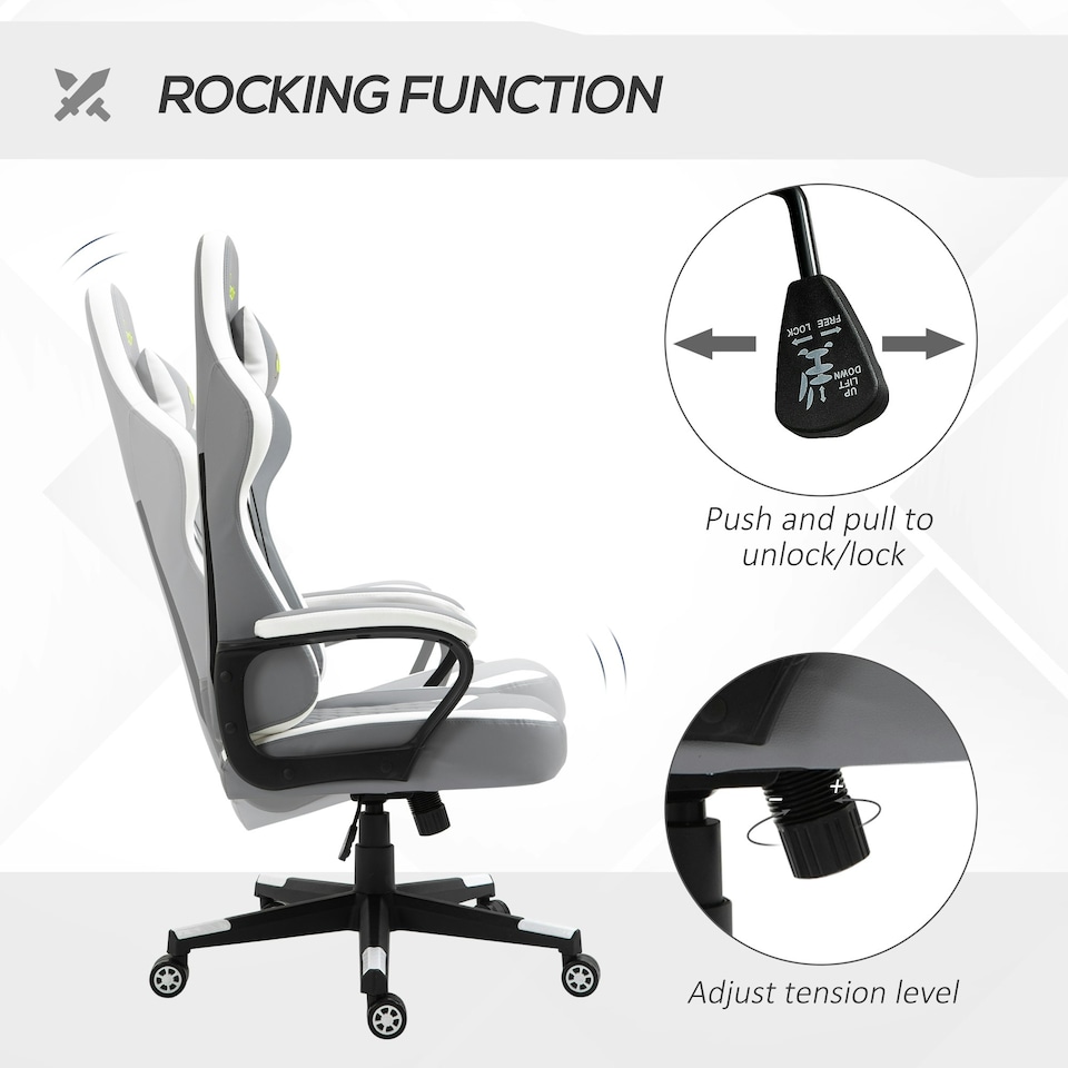 image 1 of Vinsetto Racing Gaming Chair with Lumbar Support, Grey White