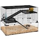image 1 of PawHut 3 Tiers Hamster Cage w/ Deep Glass Bottom, Dish, Hut 78.5x48.5x54.5cm