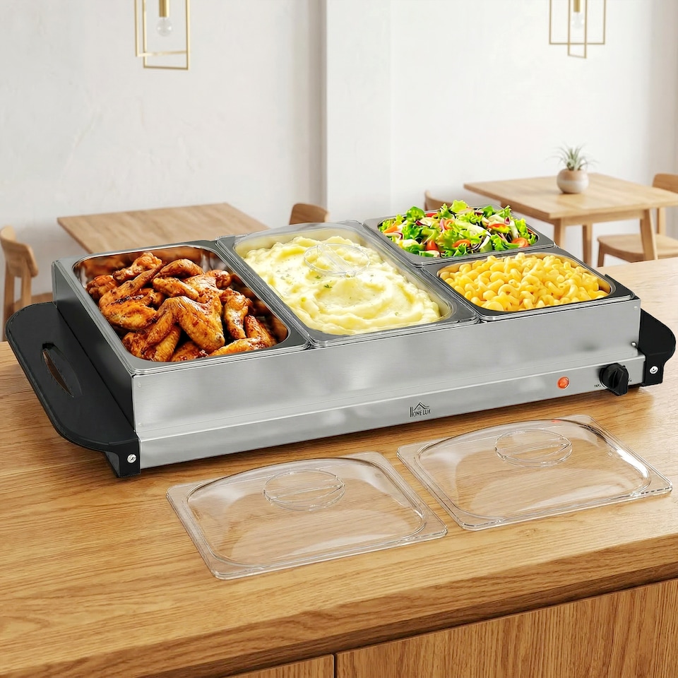image 1 of HOMCOM 4 Tray Electric Food Warmer Buffet Server with Adjustable Temp 300W