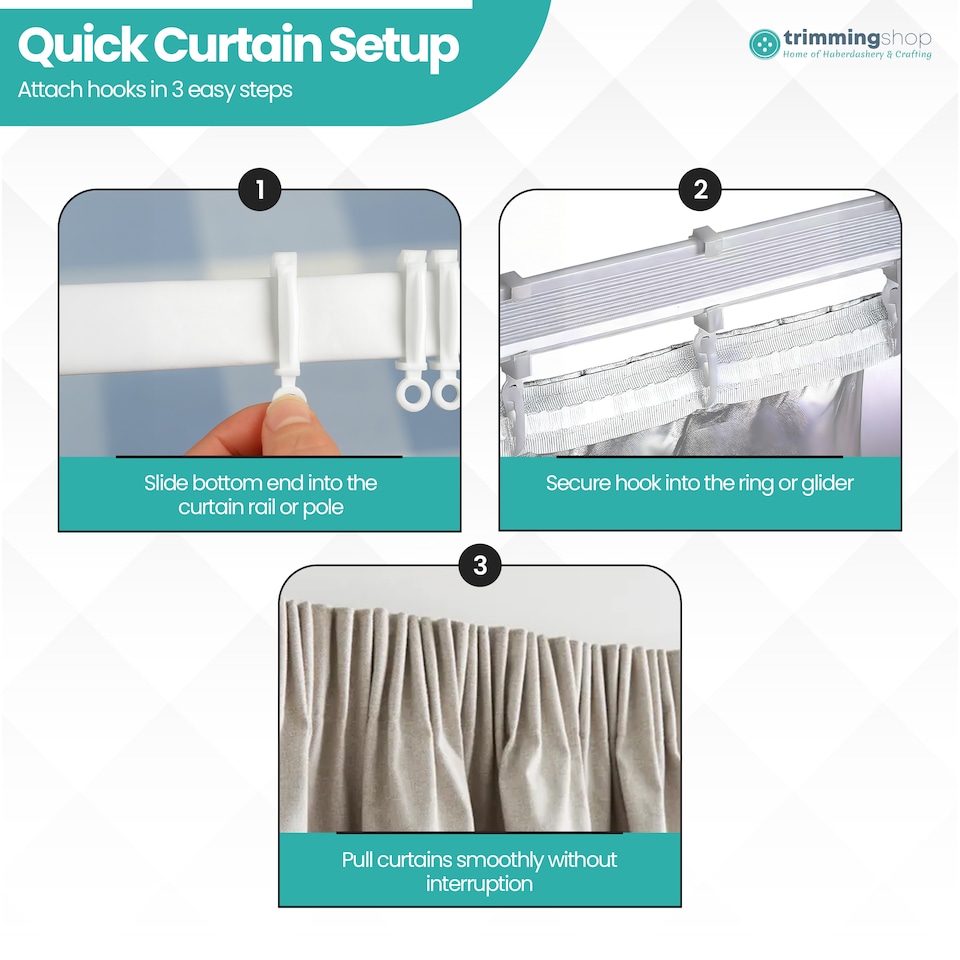 image 1 of Plastic Curtain Hook, Strong & Durable White Curtain Hooks - 50pcs
