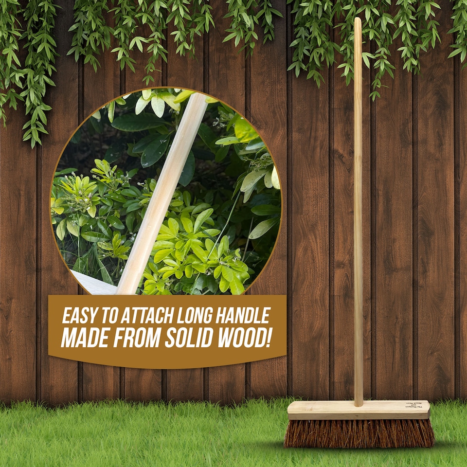 image 1 of Heavy Duty 18" Outdoor Broom Stiff Yard Brush and Handle