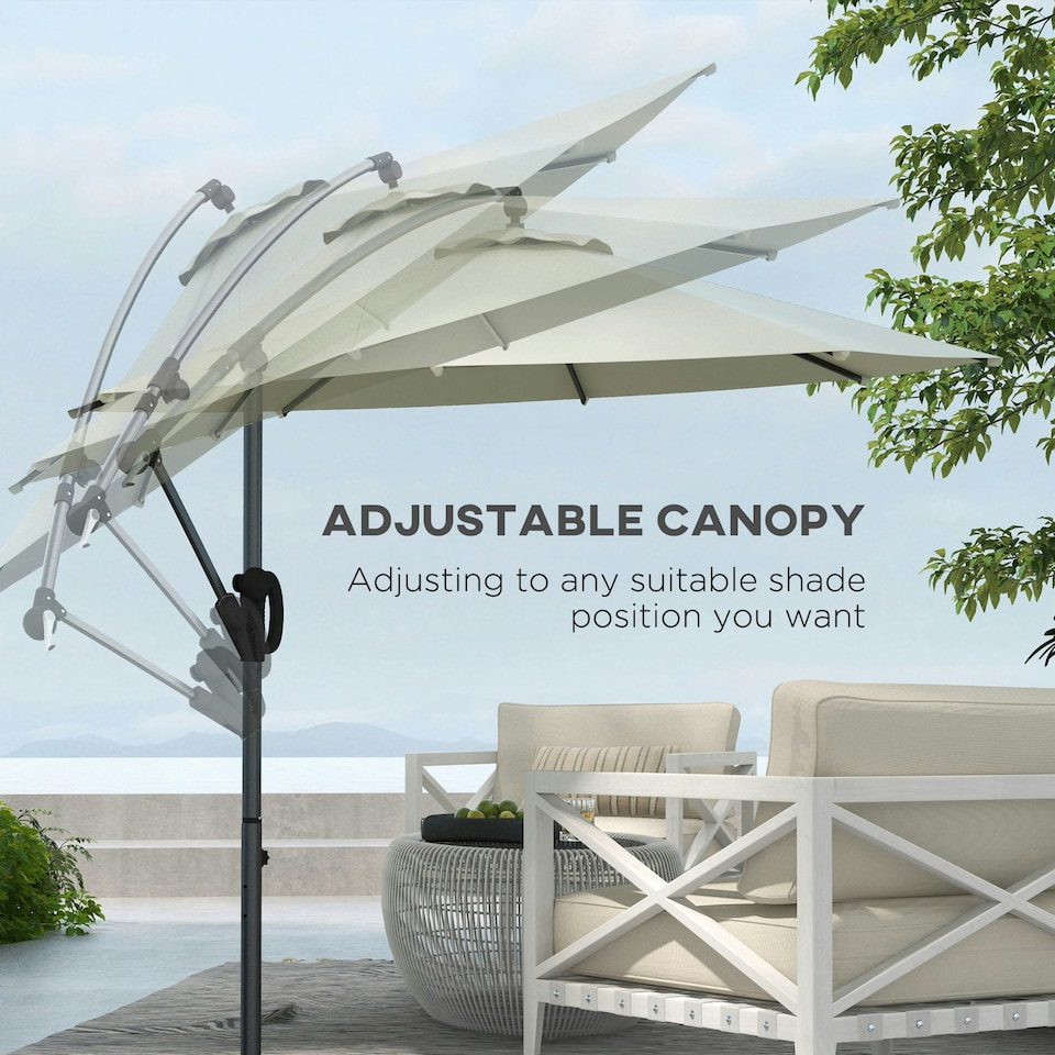 image 1 of Outsunny 3(m) Cantilever Parasol with Cross Base, Crank Handle, Tilt