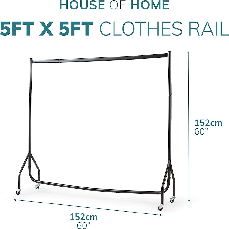 image 1 of House of Home Heavy Duty Clothes Rail 5ft Long x 5ft Tall Black Quality Metal Stand Rack | Black