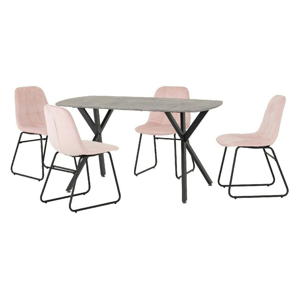 image 1 of Athens Dining Set with 4 Lukas Velvet Chairs Blue | Concrete Effect/Sapphire Blue