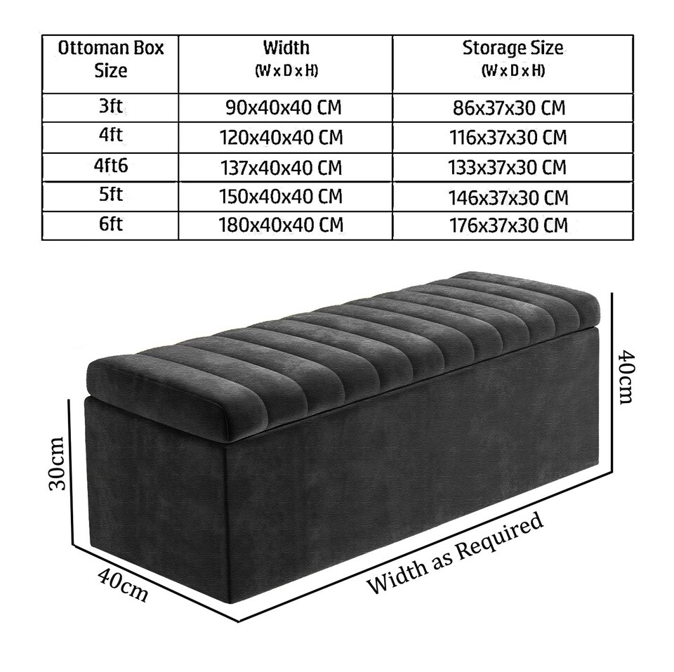 image 1 of Safar 180cm Wide Ottoman Storage box - Black Naples Ottoman Box with Storage