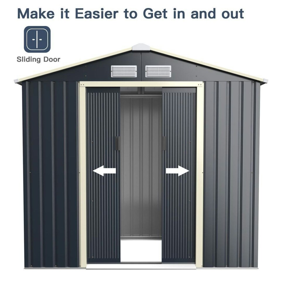 image 1 of COSTWAY 7FT x 4FT Outdoor Storage Shed Tool Utility Storage House Grey