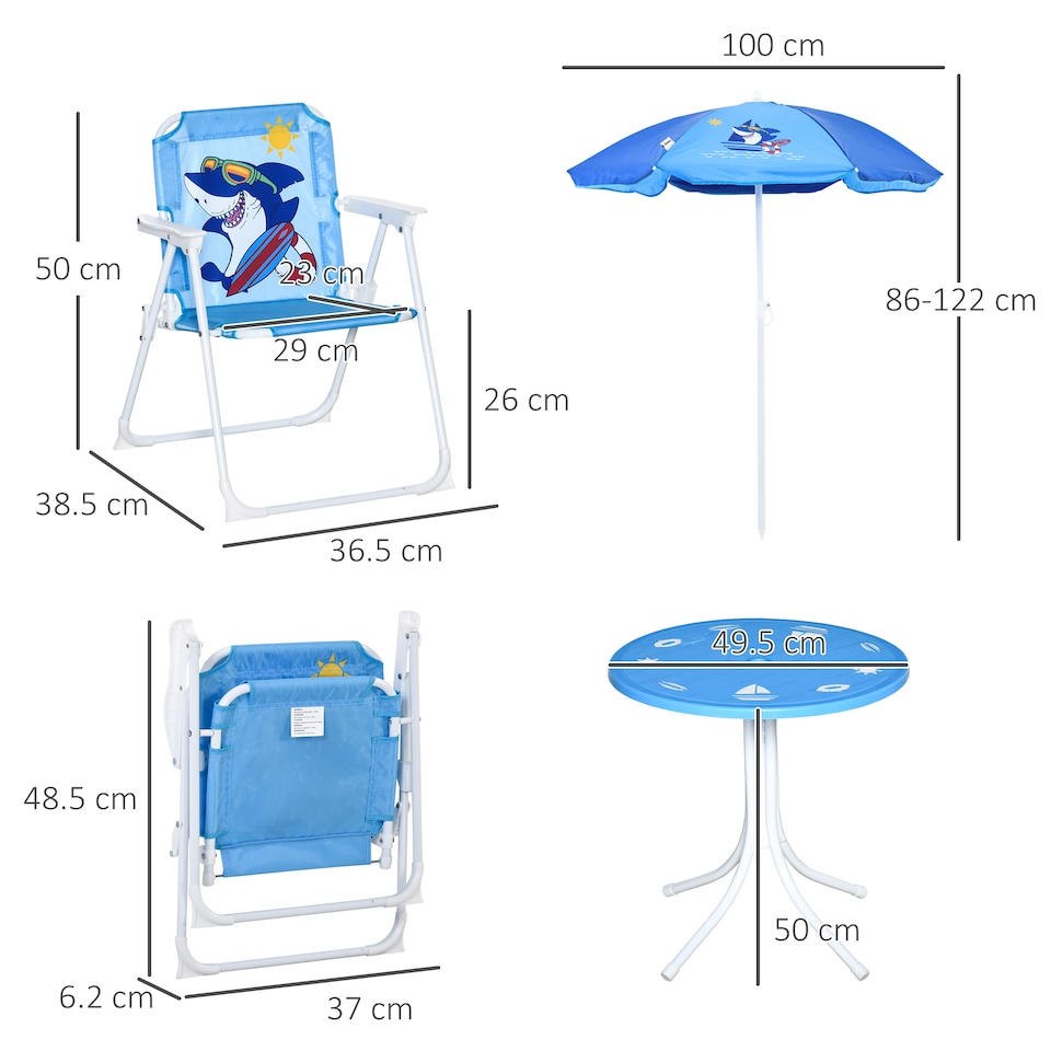 image 1 of Outsunny Kids Foldable Four-Piece Garden Set w Table, Chairs, Umbrella - Blue