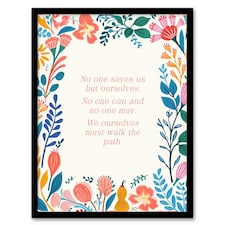 Walk Path Buddha Mindfulness Quote Floral Black Framed Wall Art Print A4
