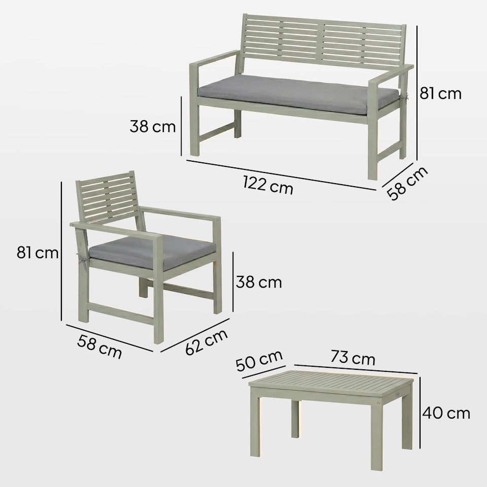 image 1 of Outsunny 4 Seater Wooden Garden Furniture Set with Loveseat, Chairs, Table | Grey | Light Grey | Four Seater