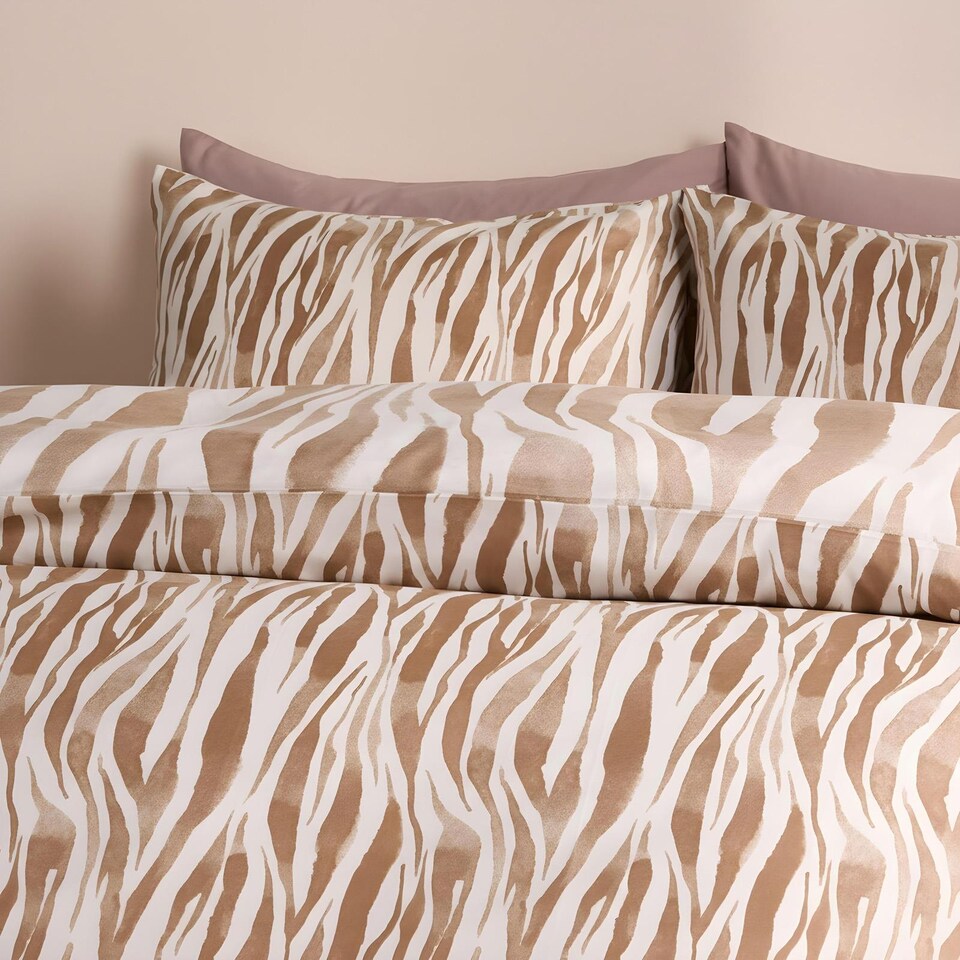 image 1 of OHS Watercolour Zebra Print Microfibre Duvet Cover Bedding Set | Brown | Tan | Super King