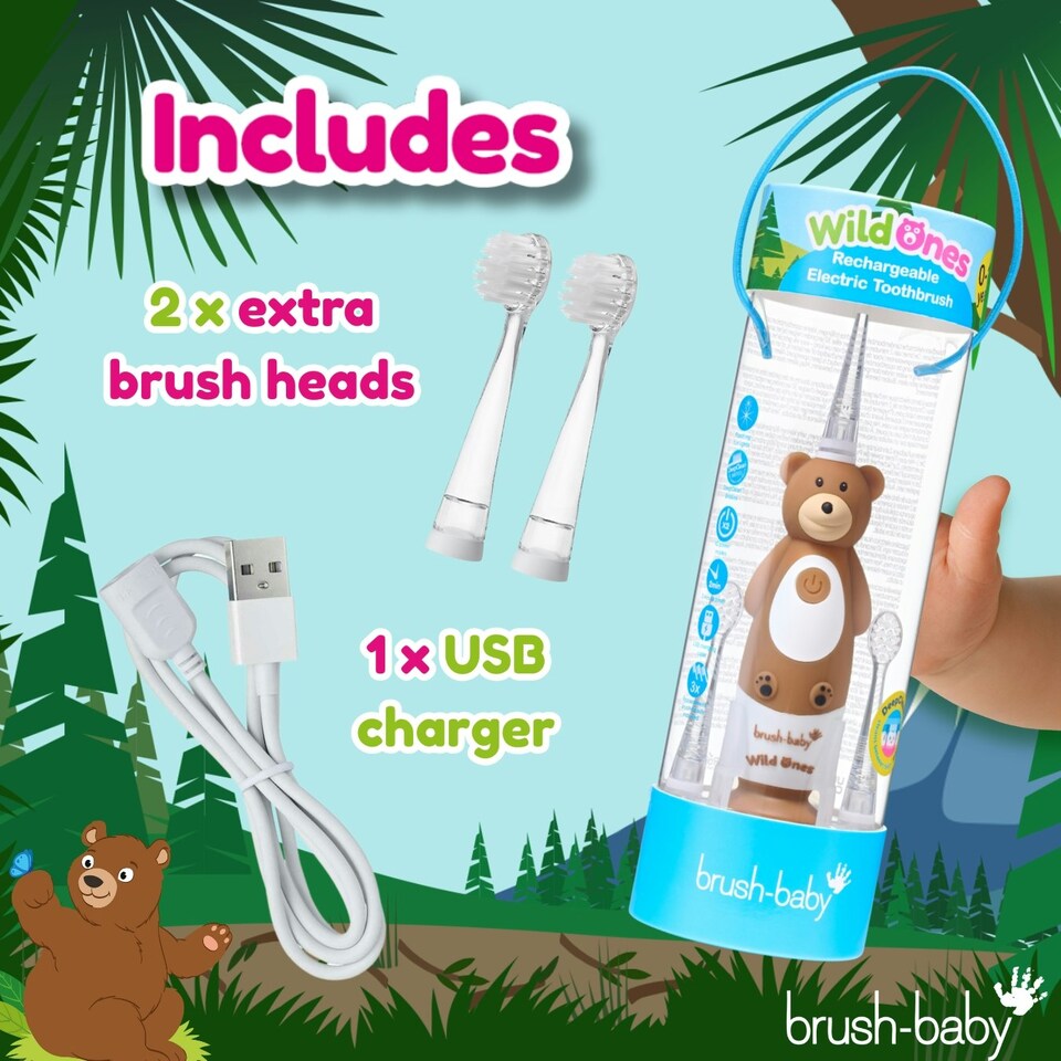 image 1 of Brush Baby WildOnes™ Bear Kids Electric Rechargeable Toothbrush