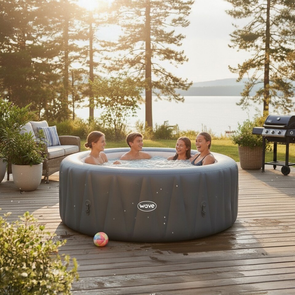 image 1 of Wave Atlantic 4 Person Inflatable Hot Tub, EnergySave Bundle, Dark Grey