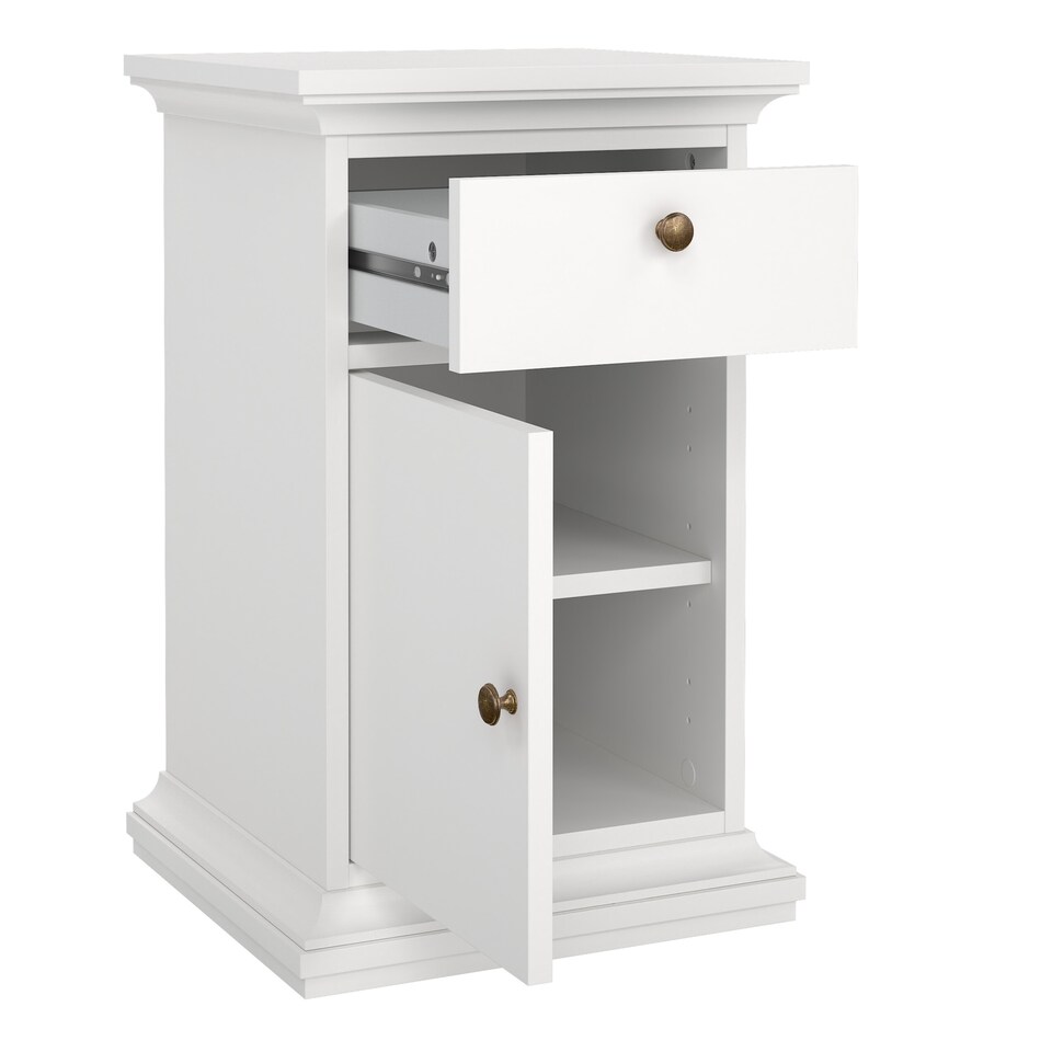 image 1 of Paris Nightstand 1 Door + 1 Drawer in White