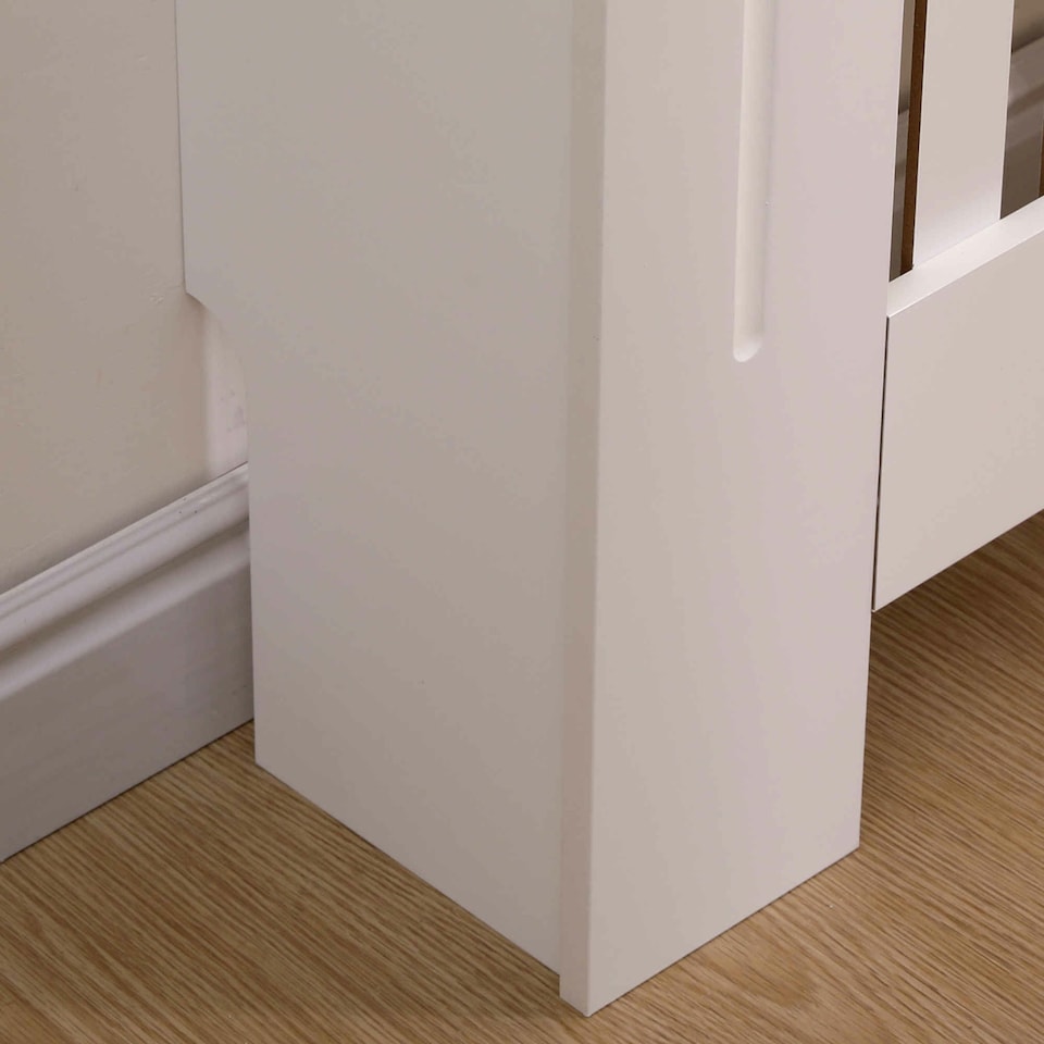 image 1 of Oypla Medium White Wooden Slatted Grill Radiator Cover MDF Cabinet