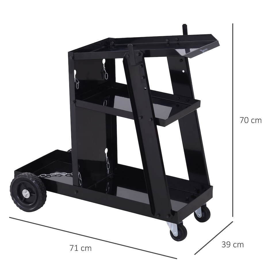 image 1 of DURHAND Welding Cart Welder Trolley Garage for Gas Bottles w  Safety Chain, Wheels, Black