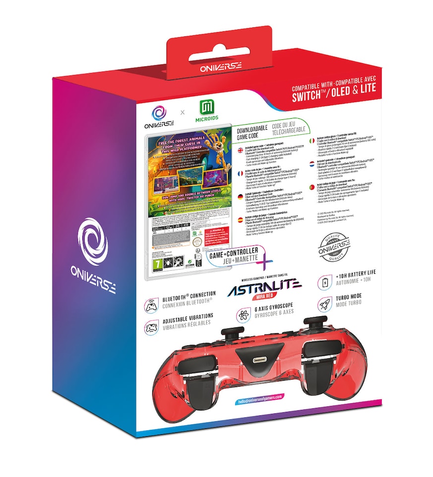 image 1 of Astralite Red Wireless Bluetooth Controller with Marsupilami Hoobadventure for Nintendo Switch