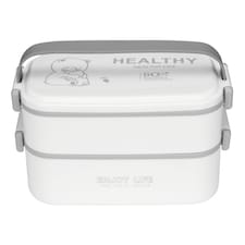 Living and Home Stackable Bento Lunch Box with Handle 2 Layer, White, 1900ml