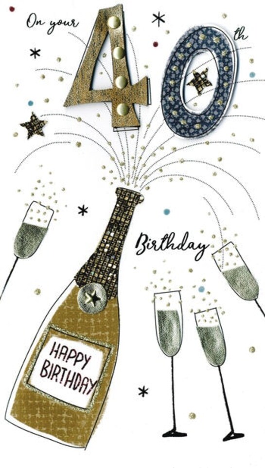 image 1 of Exploding Champagne 40th Birthday Card Hand-Finished Champagne Range