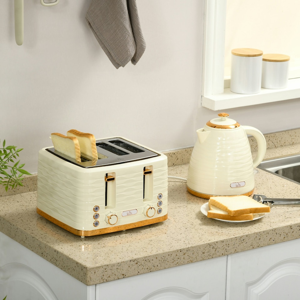 image 1 of HOMCOM Kettle and Toaster Set 1.7L Rapid Boil Kettle & 4 Slice Toaster Beige