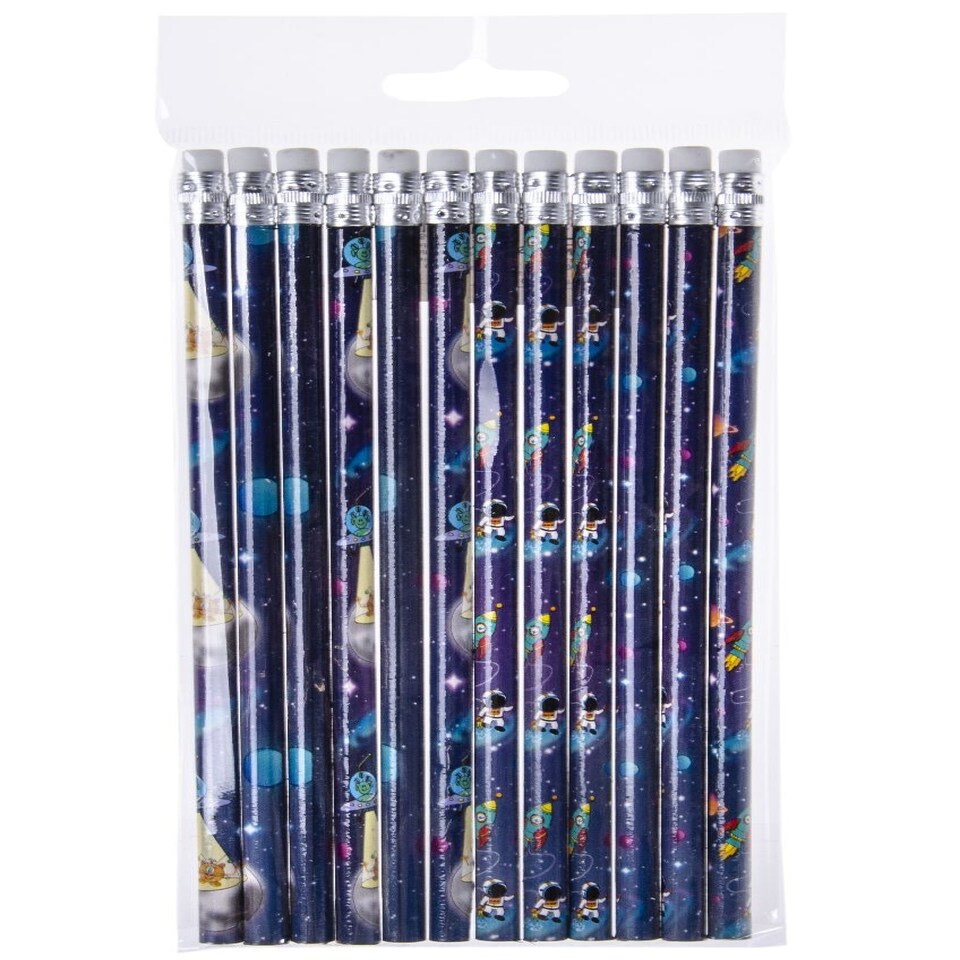 image 1 of Pack of 12 Space Design Pencils with Eraser