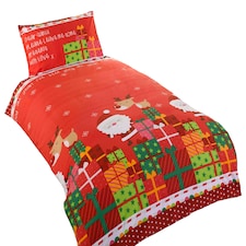 Dear Santa Christmas Polycotton Kids Duvet Cover Set With Pillowcase Red | Single