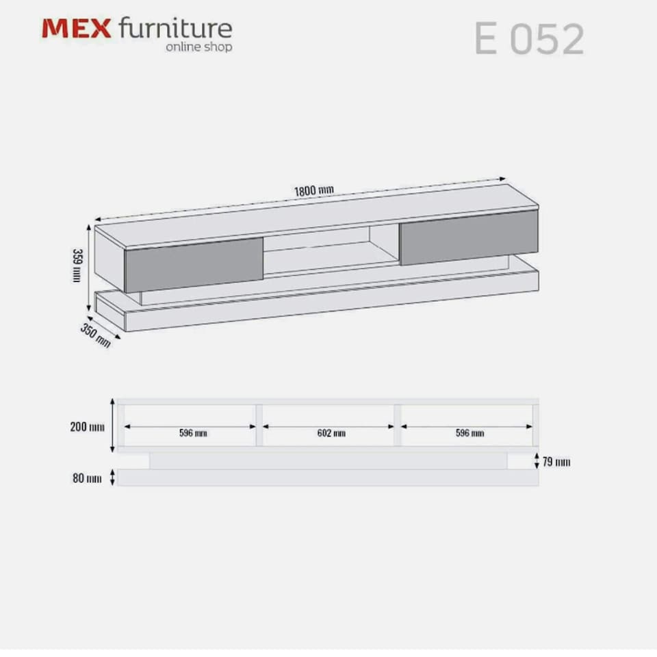 image 1 of TV Unit 180cm White Gloss Fronts White Matt Body with LED Base | White | One Size | 1