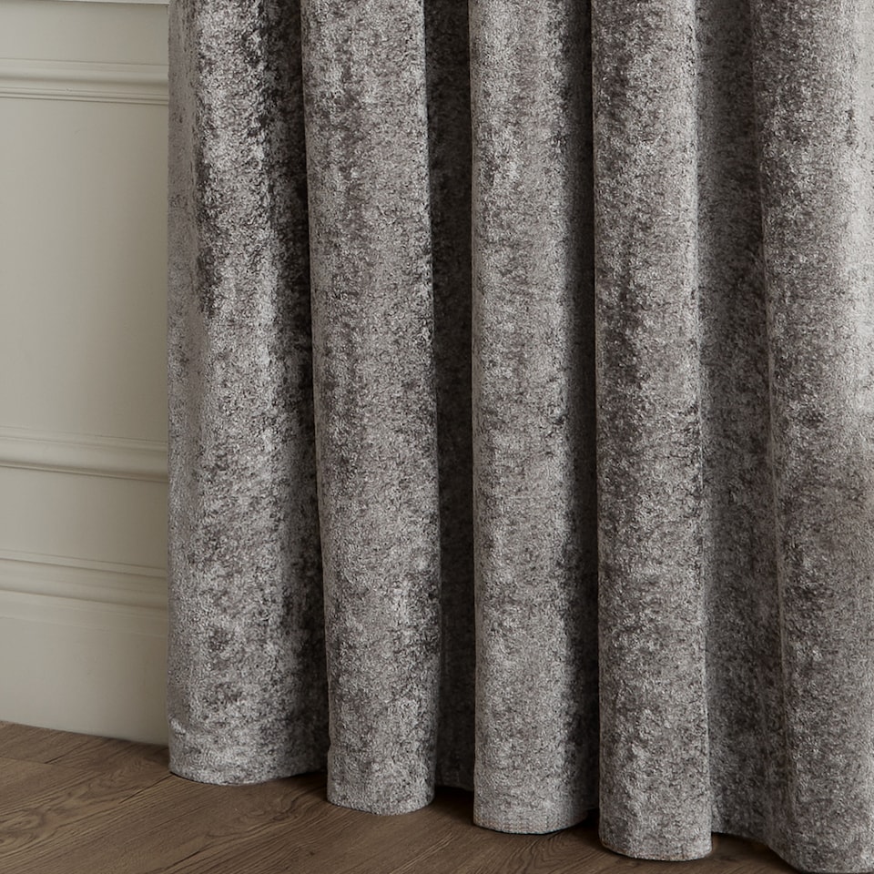 image 1 of Paoletti Lustre Velvet Fully Lined Eyelet Curtain Pair, Pewter, (W) 229 x (D) 183cm | Grey | Pewter | 1