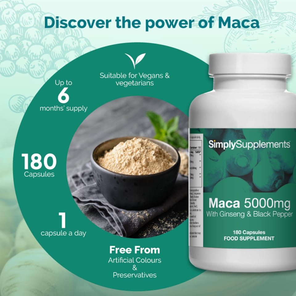 image 1 of Maca Root 5000mg with Ginseng & Black Pepper - 180 Capsules
