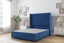 Sloomy Dior Navy Plush Divan Bed Base No Drawers With 54 Inch Wingback Headboard | Blue | Navy | Small Single | 1