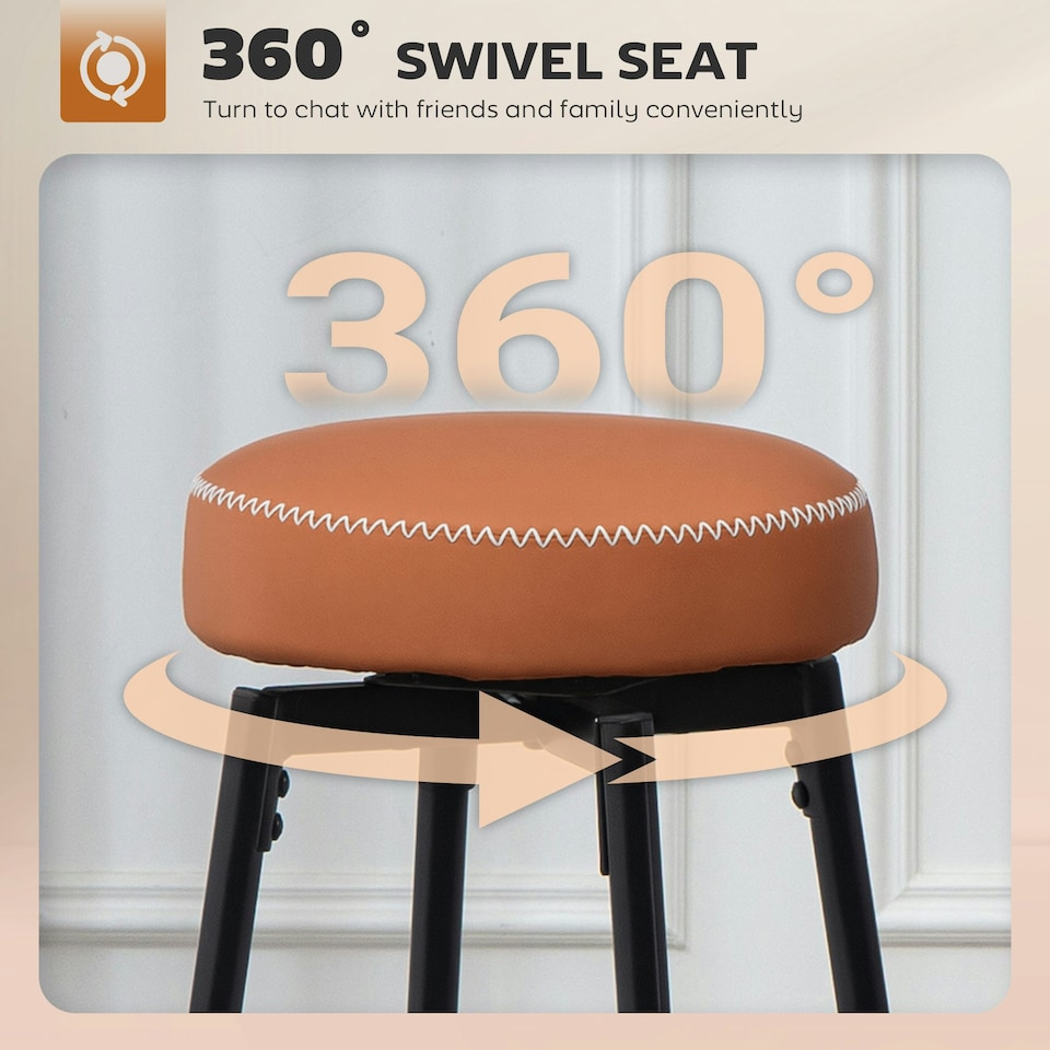 image 1 of HOMCOM Swivel Bar Stools Set of 2, PU Leather Barstools with Footrest Brown
