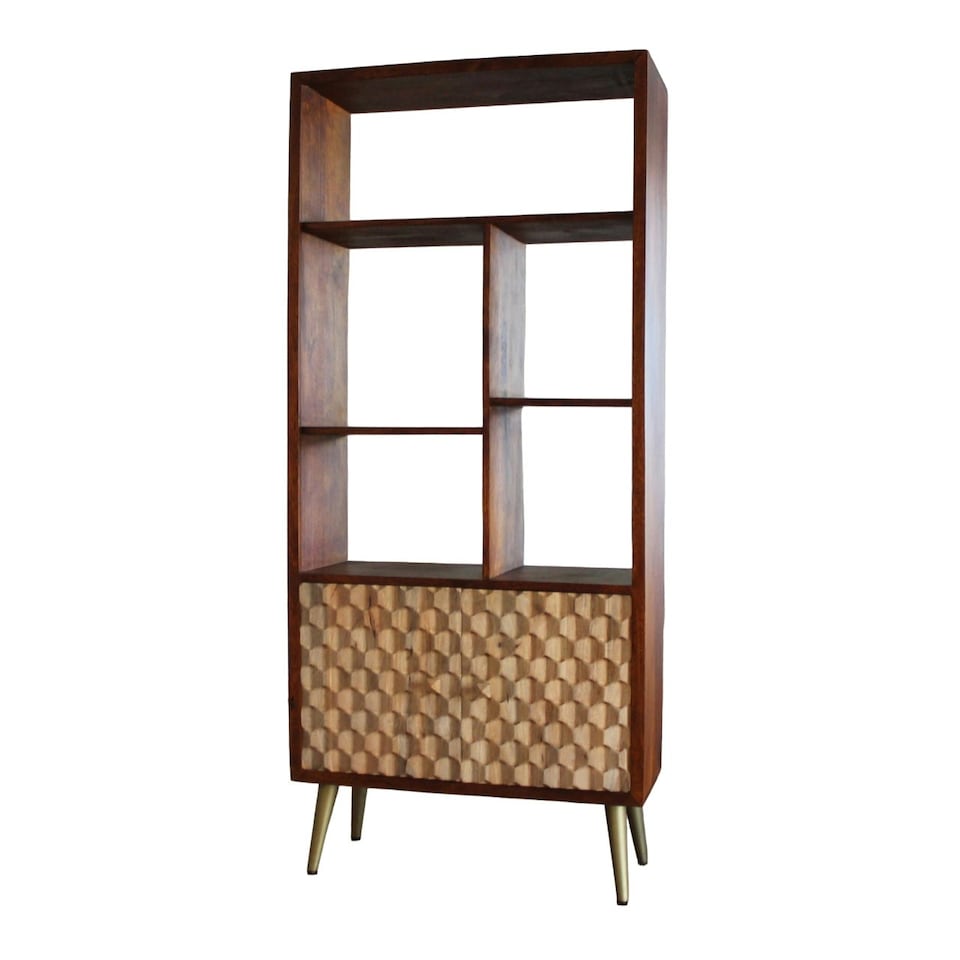 image 1 of Camille Retro Multi shelf bookcase with 2 Doors Brown