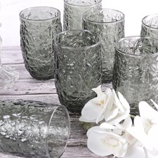 Set of 6 Grey Textured Pressed Tall Glass Tumblers Spring Summer