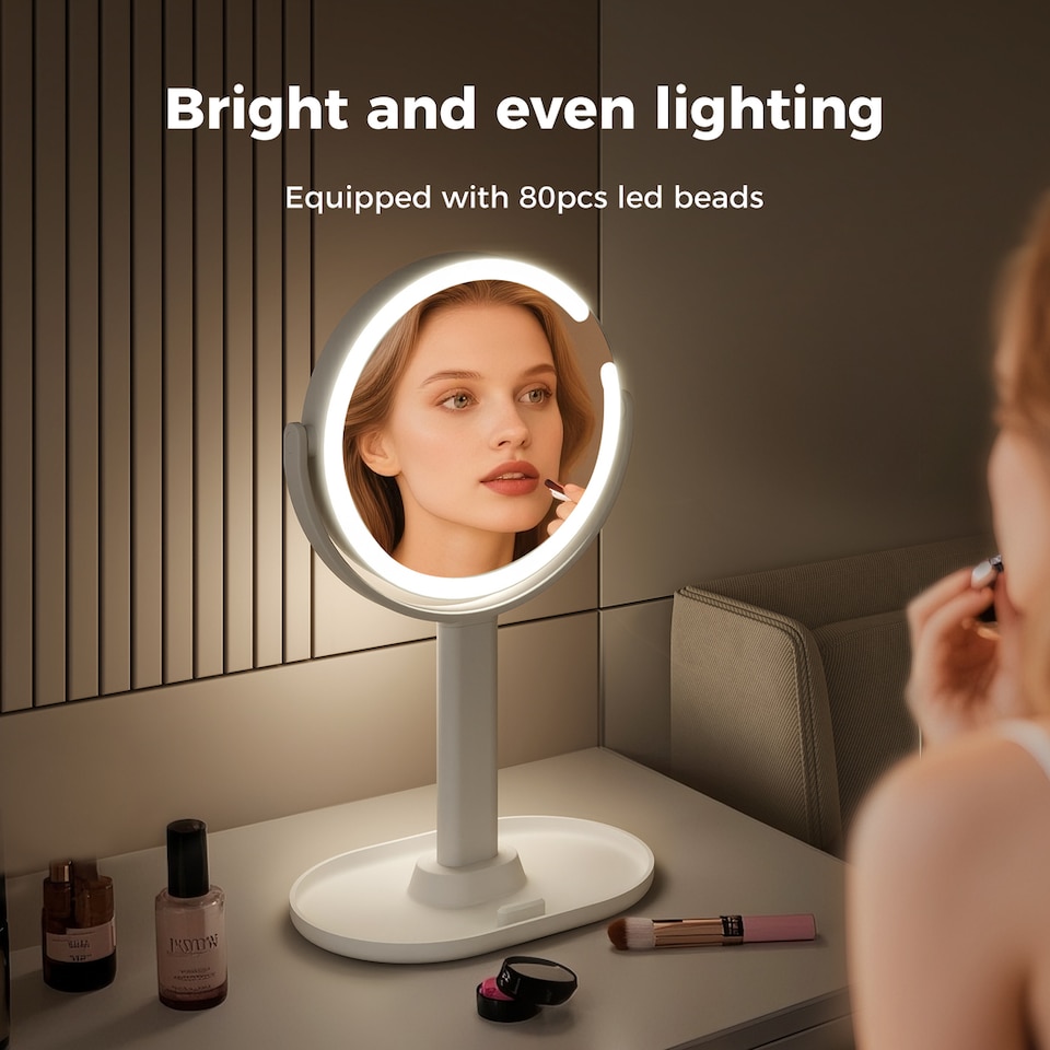 image 1 of Emitto 10X Magnifying Makeup Mirror Round 360° Rotation LED Light Double Side