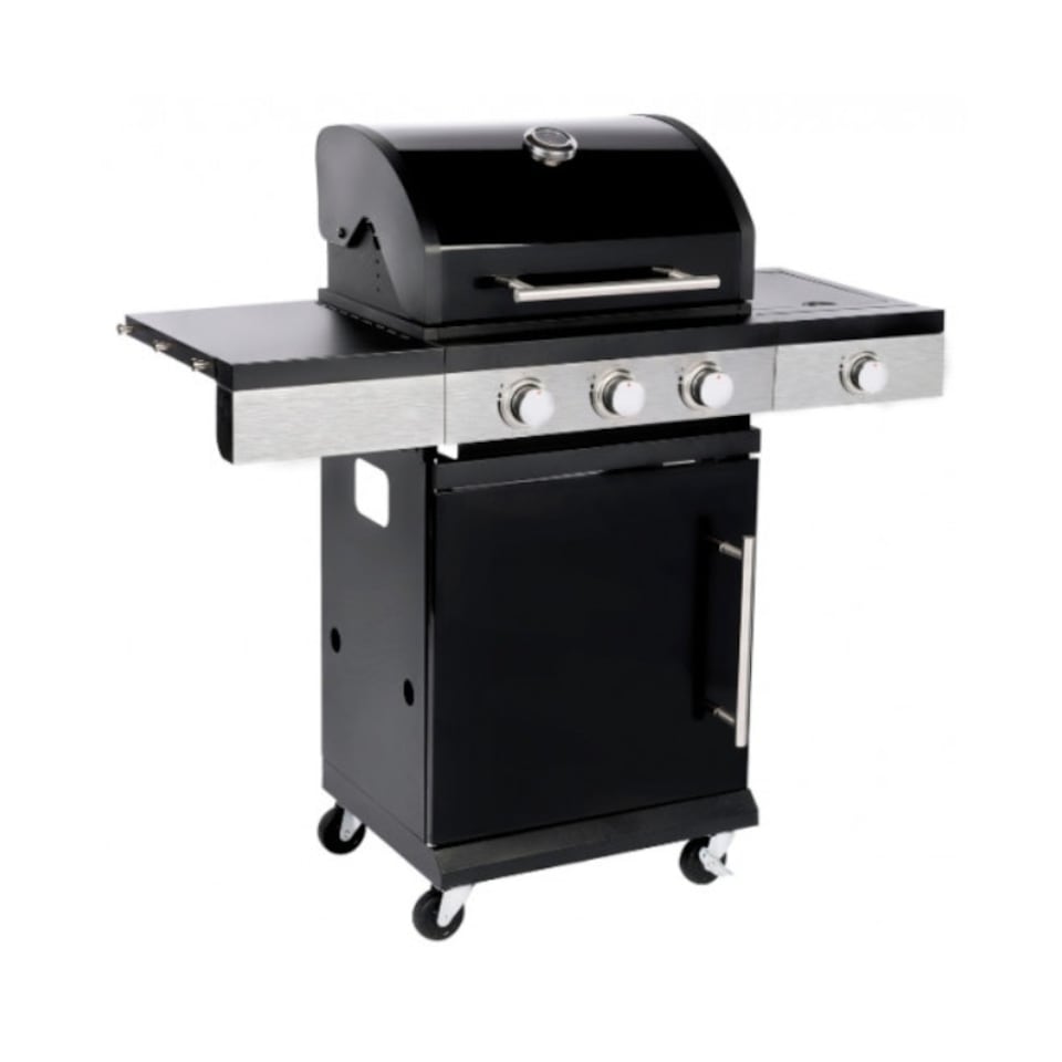 image 1 of 3 + 1 Burner Gas BBQ Grill with Built-in Thermometer, Folding Shelves & Warming Rack