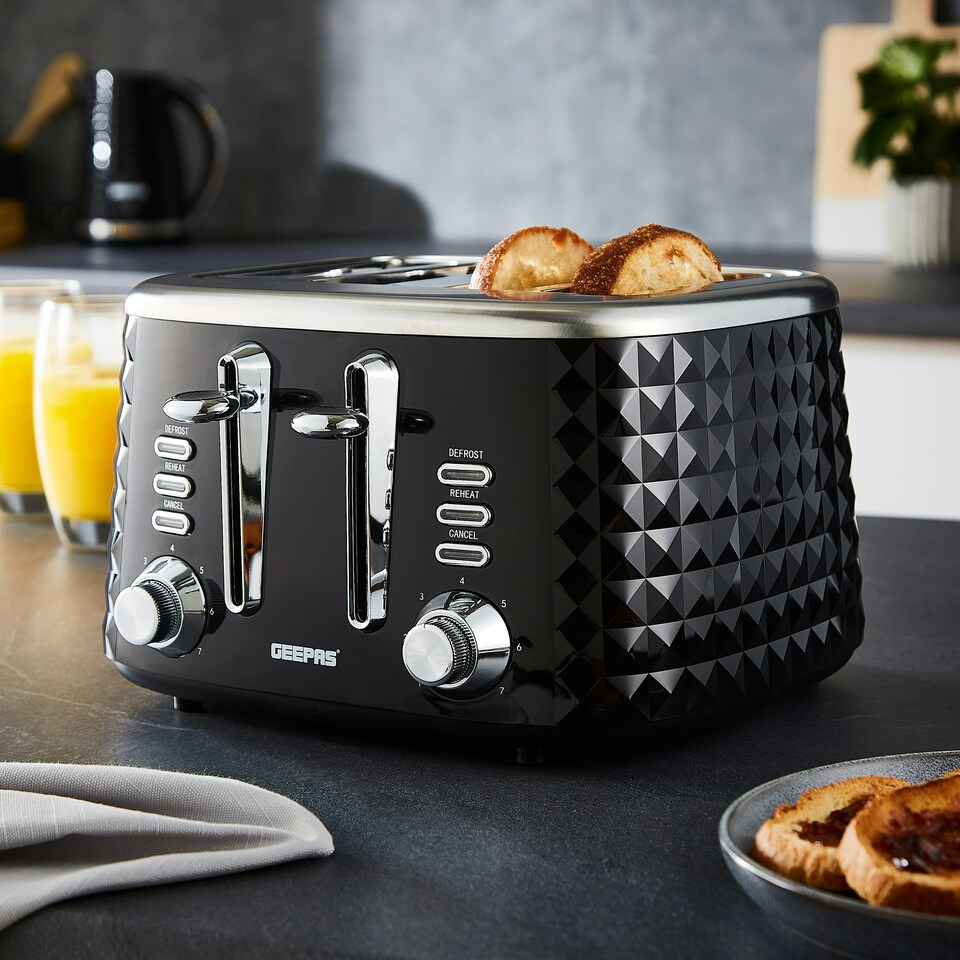 image 1 of GEEPAS 4 Slice Bread Toaster & 1.5L Cordless Electric Kettle Combo Set Textured Design