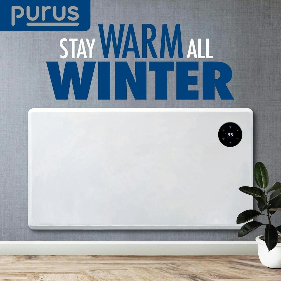 image 1 of Purus 1500W Smart Wifi Eco Heater Electric Panel Radiator Wall Mounted White