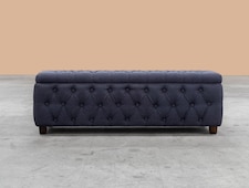 150cm Riga Ottoman Storage Box with Wooden Legs, Steel Grey Velvet Upholstered Chesterfield Storage Ottoman Box
