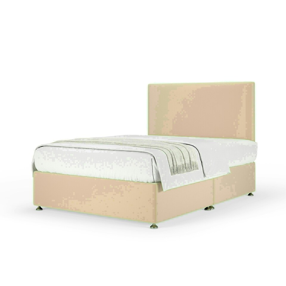 Natural Plush Velvet No Drawer Divan Base and Valencia Headboard Super King