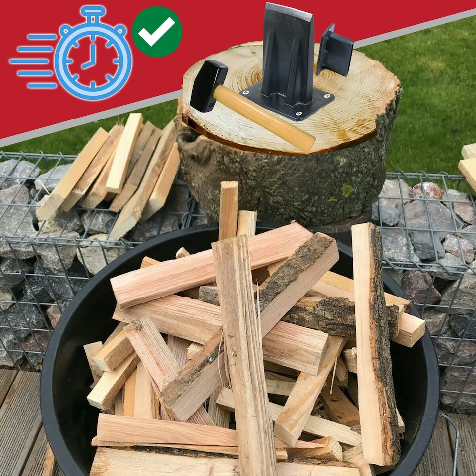 image 1 of SPARES2GO Kindling Splitter Log Wedge Heavy Duty Wood Splitting Firewood Timber Mounted Chisel (Large)