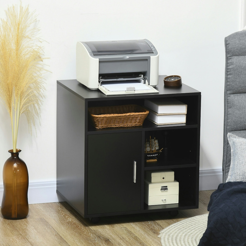 image 1 of HOMCOM Multi-Storage Printer Unit Office Organisation w/ 5 Compartments Black